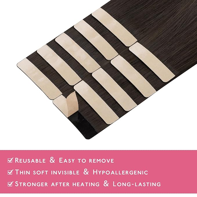 WENNALIFE Tape in Hair Extensions Human Hair Dark Brown Tape in Extensions, 10pcs 30g 26 inch Remy Invisible Tape Ins Straight Colored Soft Real Human Hair Tape in Extensions Refill Set Extensions
