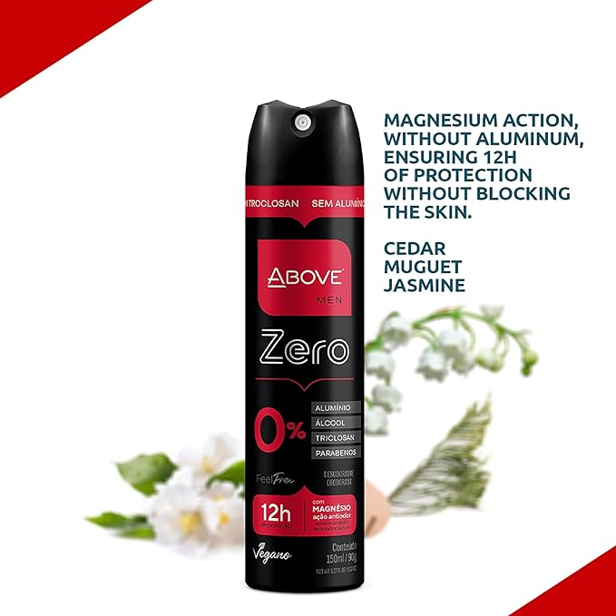 ABOVE Feel Free Zero - 12 Hours Antiperspirant Deodorant Spray for Men - Sensual and Floriental Fragrance - Notes of Jasmine - Protects Against Sweat and Body Odor - Stain and Cruelty Free - 3.17 oz