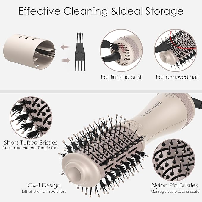 Travel Hair Dryer Brush, Dual Voltage Blow Dryer Brush, Mini Hot Air Portable 2 inch Travel Hair Dryer Styler Volumizer Oval Shape (Tome Color)