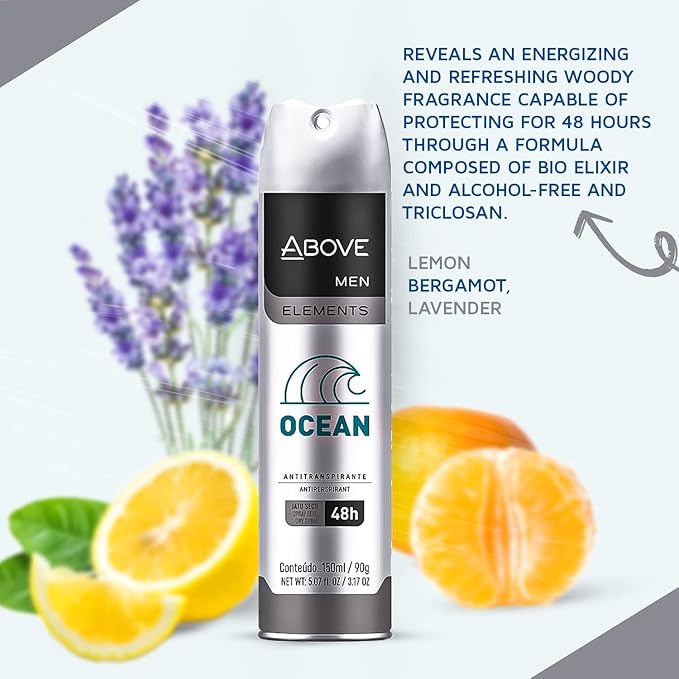 ABOVE Ocean - 48 Hours Element Antiperspirant Deodorant Set for Men - Dry Spray Protects Against Sweat and Body Odor - Leaves No White Marks - Delicate Scent - Alcohol Free - 4 pc
