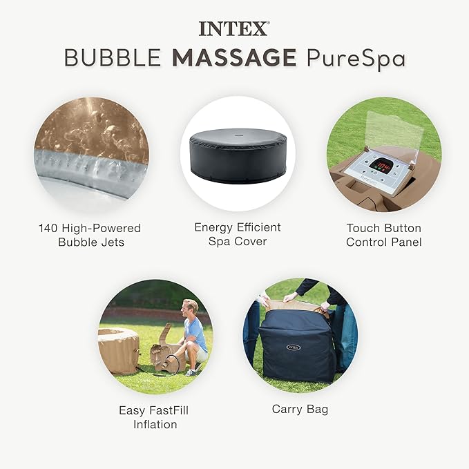 INTEX PureSpa 6 Person Bubble Massage Inflatable Hot Tub Spa Bundled with Battery Powered Multicolor LED Light, and Adjustable Headrest (2 Pack)