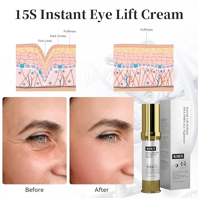 KOKN 15S Instant Firmx Eye&Face Cream | Temporary Eye Tightener | Smooths Wrinkles,Puffy Eyes & Bags | 4-IN-1 Skincare| 5000ppm PDRN,Panthenol,Collagen Formula for LongTerm Repair, 0.71 Fl Oz