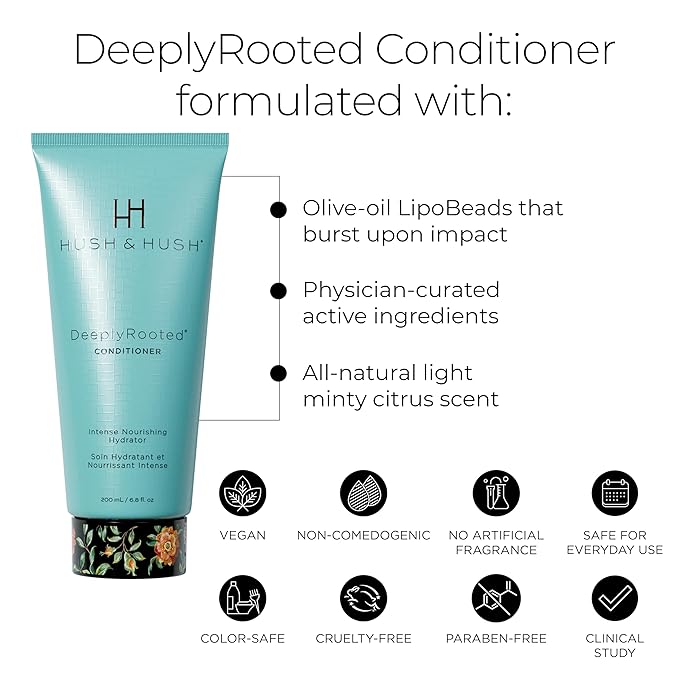 Hush & Hush DeeplyRooted Conditioner - Deep Conditioner for Dry Damaged Hair - Nourishing & Strengthening Hair Moisturizer for All Hair Types - Wash Out Or Leave In Strengthening Conditioner - 200ML