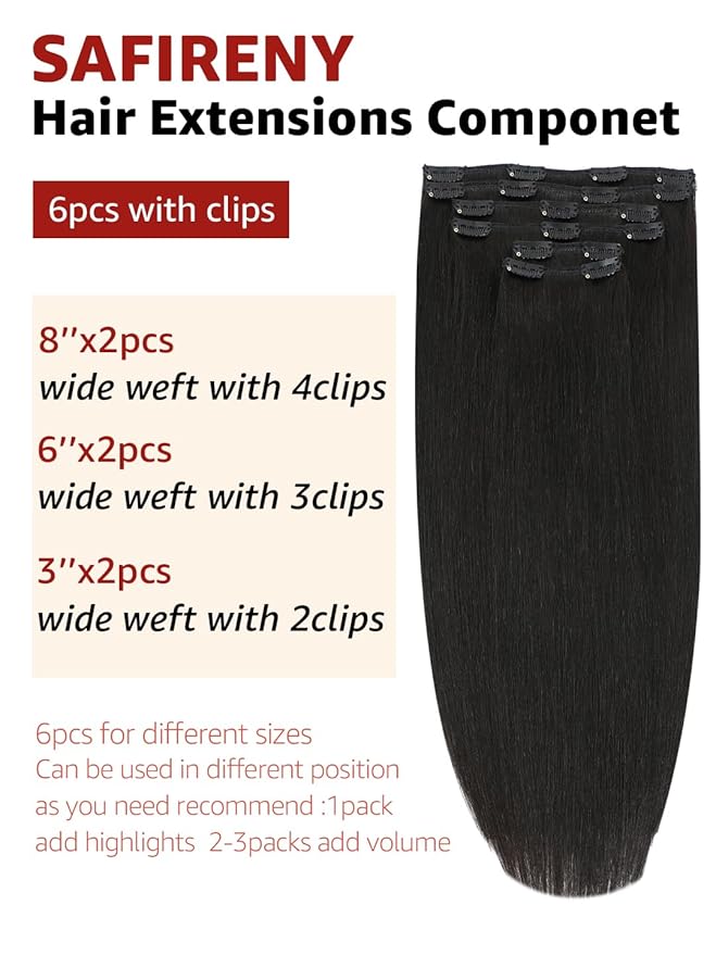 Clip in Hair Extensions Real Human Hair, 18 Inch 120g, #1B Natural Black,Remy Human 6Pcs With 18 Clips Hair Extensions Clip ins for Women, Natural Human Hair(#1B,18'')