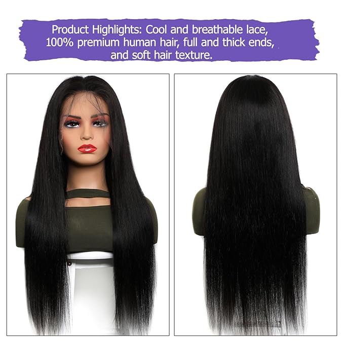 Lemoda Straight SKINLIKE Real HD 13x4 Full Lace Frontal Wigs 210% Density 15A Brazilian Straight Virgin Human Hair Lace Front Wig 28inch Invisible 0.1mm Ultra-thin Frayed Ends Tiny Knots