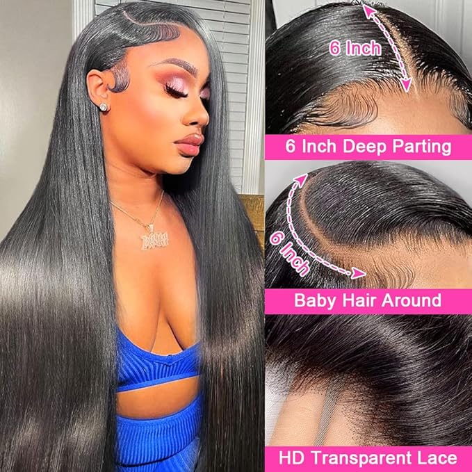 Tuneful 13x6 HD Straight Lace Front Wigs Human Hair Pre Plucked 32 Inch 100% Human Hair lace Front Wigs for Black Women 13x6 Lace Frontal Wig with Baby Hair