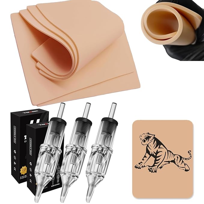 48pcs 3MM Skin Kit- Urknall 8pcs Fake Skin with 40pcs Liners Sahders Thick Skins Practice Kit Blank Skin Pracitce Double Size Used Skin Practice Kit