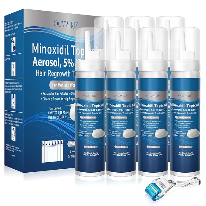 5% Minoxidil Foam, Biotin-Infused, Unisex Adult, Hair Growth Treatment, Unscented, Foam, 14.77 Ounce, 7-8Month Supply, Supports Thicker and Fuller Hair & Beard （Extra Strength）