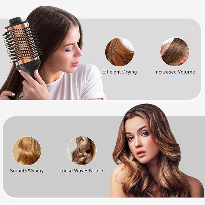 Titanium Blow Dryer Brush, 3 Inch Dual Voltage Hair Dryer Brush in one, 2-in-1 Hot Air Brush for Salon, Faster Blowouts with Tons of Volume and Less Frizz