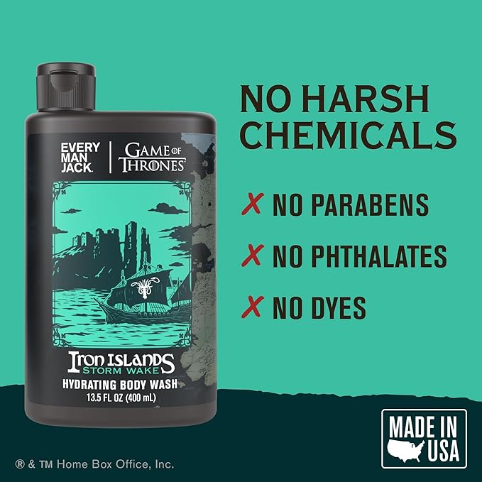 Every Man Jack Game of Thrones Collectors Body Wash - Iron Islands - Storm Wake Scent - 13.5 oz (Pack of 2)
