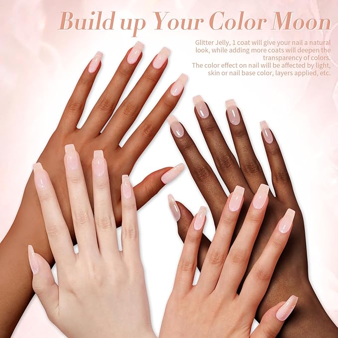 Born Pretty Jelly Gel Nail Polish Jelly Glitter Nude Pink Gel Polish Holographic Shimmer Nude Pink Natural Translucent Soak Off Hema-Free Gel Polish Nail Art DIY 15ML