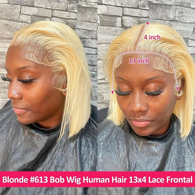 613 Bob Wig Human Hair 13x4 8Inch Lace Front Wigs Human Hair Pre Plucked 200 Density Glueless Brazilian Virgin Lace Frontal Wigs for Women