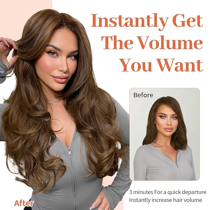 Kookastyle clip in hair extensions 4 pcs natural long Synthetic wavy curly hairpieces Layered soft invisible for women Chestnut Brown 20 inch