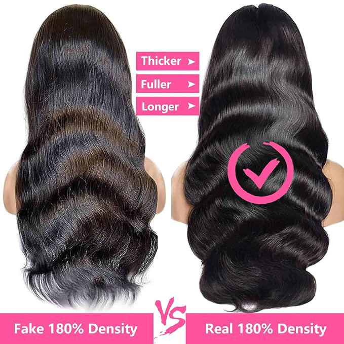Human Hair Wig Body Wavy 13x4 HD Transparent Lace Front Wig 28Inch Frontal Wigs Human Hair Glueless Pre Plucked 180% Density Virgin Hair Wigs For Women Natural Black (1B)