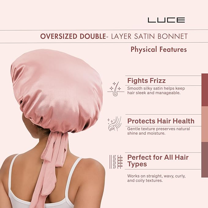 LUCE Satin Bonnet for Sleeping – Adjustable Double Layer Hair Cap for Women, Prevents Frizz & Breakage, Comfortable Night Cap