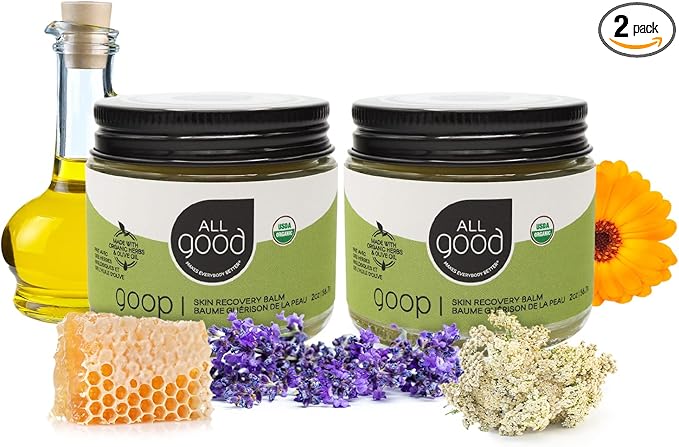 All Good Goop Organic Skin Care Recovery Balm - All Purpose Ointment w/Calendula, Lavender, Beeswax - Chafing Cream, Dry Skin Salve, Cracking Lip Moisturizer - Soothes, Hydrates & Calms - 2oz, 2-pack