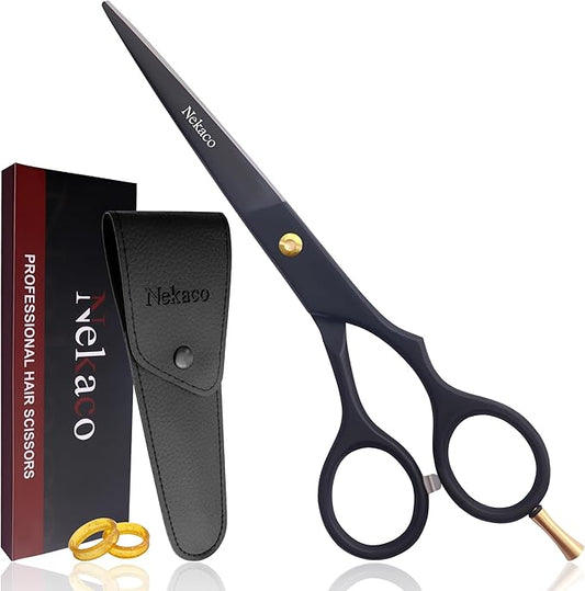 Professional 6.5 inches Hair Cutting Scissors, Premium Quality Stainless Steel Hair Scissors, Hair Shears with Adjustable Screw for Barber Salon & Home (Black, 6.5 inches)
