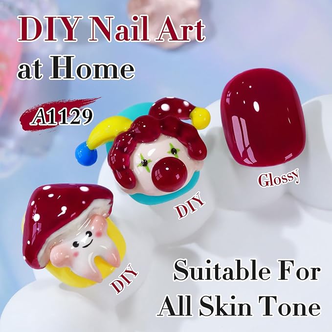 Double Rhythm 0.50 OZ Gel Polish Hema Free Same Color Same Bottle Golden Round Translucent Neutral Natural Milky 15 ML Jelly UV Polish Art DIY at Home (Burgundy-C1129)