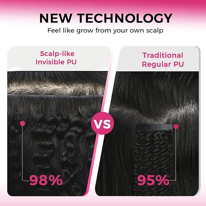 Lashey Invisi Edge Seamless Clip in Hair Extensions Human Hair 110g 7pcs Natural Black Kinky Curly Injected Virgin Human Hair Clip in Extensions 16 Inch