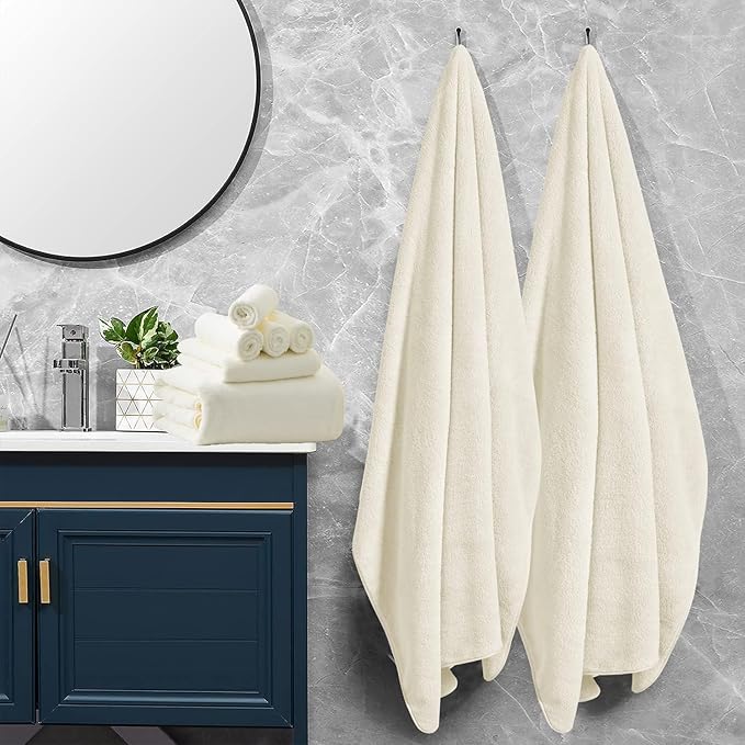 Oversized Bath Towels of 4, Extra Large Bath Sheets 35x70 Inches Quick Dry Towel for Bathroom, Ultra Soft Hotel Absorbent Towels Set for Spa Fitness-Beige