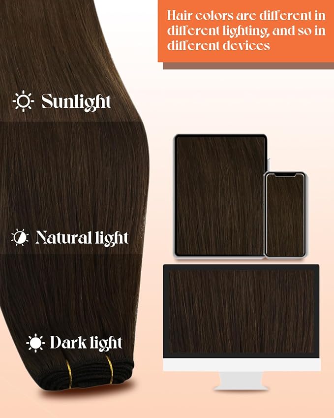 Sunny Hair Human Hair Extensions Sew in Brown Weft Hair Extensions Human Hair Chocolate Brown Sew in Hair Extensions Real Human Hair Weft Thick End 16inch 100g
