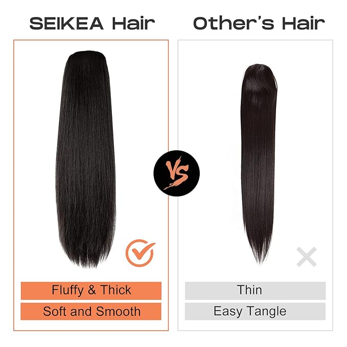 SEIKEA 28" Ponytail Extensions Drawstring Long Straight Fake Pony Tail Natural Soft Clip in Hair Extension Synthetic Heat Resistant Hairpiece - Ash Brown with Platinum Blonde Hightlights