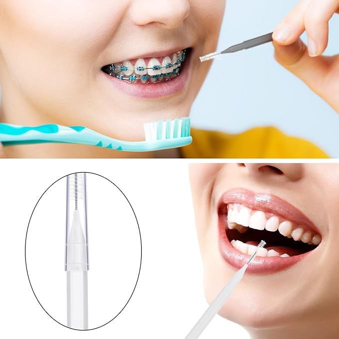 Patelai 100 Pieces Braces Brush for Cleaner Interdental Brush Toothpick Dental Tooth Flossing Head Oral Dental Hygiene Flosser Toothpick Cleaners Tooth Tool(White, Grey,Ideal Size)