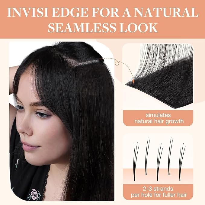 GOO GOO Invisi Edge Clip in Hair Extensions 16inch 120g 7Pcs Injected Seamless PU Clip in Hair Extensions, Virgin Real Human Hair, 1B Natural Black