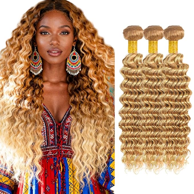 30 32 34 inch Blonde Bundles Human Hair 613 Bundles P27613 Deep Wave Bundle 613 Wet and Wavy Bundle Human Hair 150g