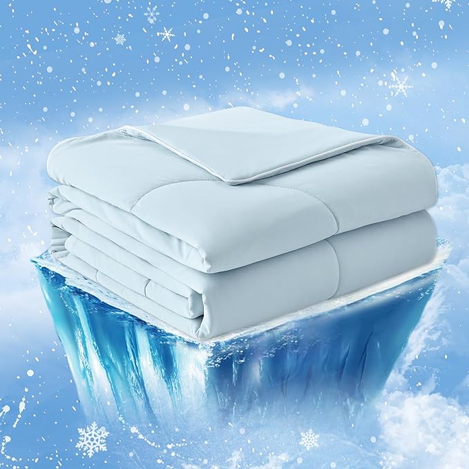 Cozy Bliss Cooling Comforter King Size, Cooling Blankets for Hot Sleepers and Night Sweats, Blue Summer Comforter for King Size Bed, Breathable Soft Lightweight Silk Smooth