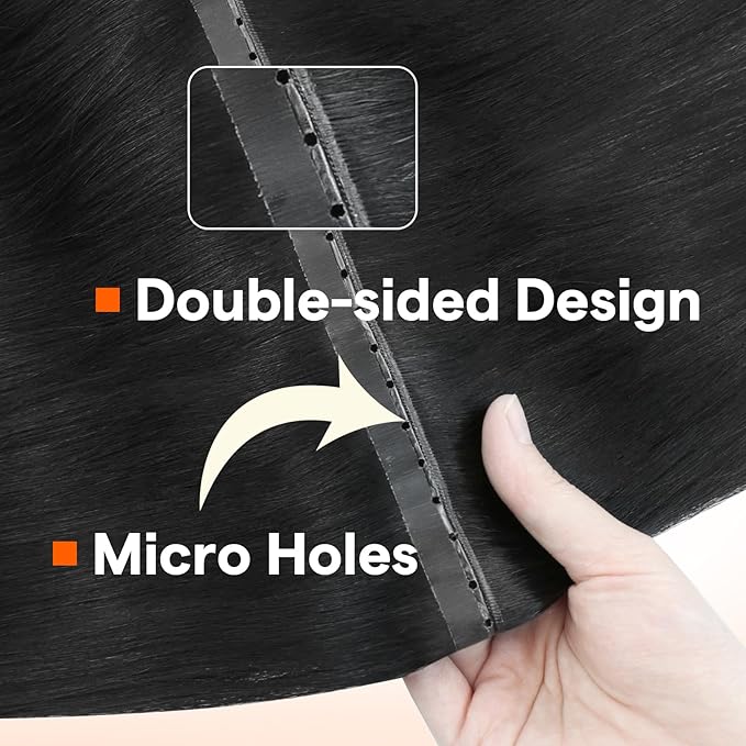 Full Shine Butterfly Weft Hair Extensions Human Hair Color Jet Black Inviisble Double Pu Hole Weft Extensions 22 Inch Long Straight Hair Genius Weft Remy Hair Add Length 100G