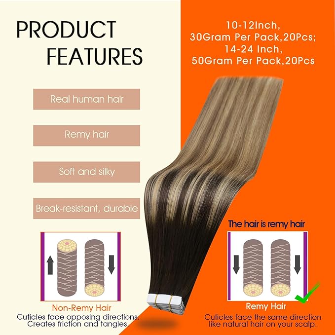 Full Shine Balayage Human Hair Tape in Extensions Color 2/8/27 Tape in Hair Extensions 14Inch Tapes in Extensions Seamless Glue in Human Hair Extensions Remy Hair 20Pcs 50G Invisible Tapes Extensions
