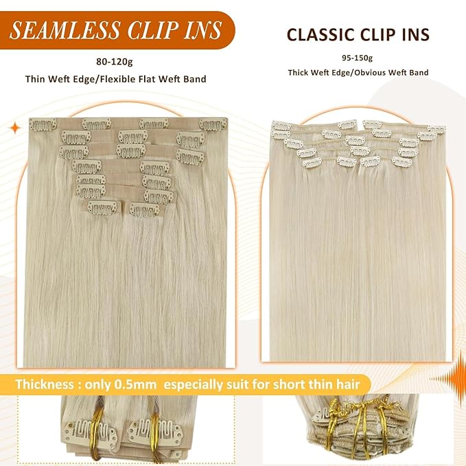 Full Shine Clip in Hair Extensions Blonde Human Hair Clip in Extensions Invisible Remy Hair for Women Platinum Blonde Real Hair Clip ins 20 Inch 8 PCS 120 Grams