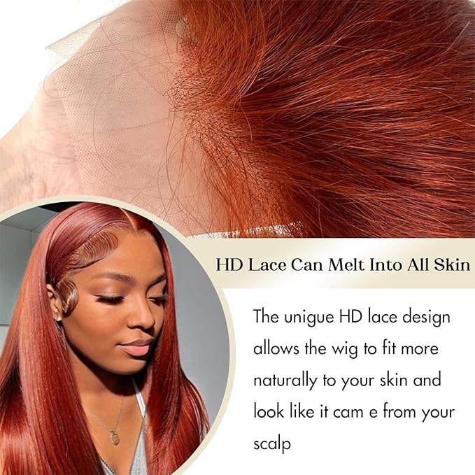 AMIRTY 250% Density Ginger Wig Human Hair 13X4 Reddish Brown HD Lace Front Wigs Human Hair Bleached Knots for Women 12A Straight Wigs Human Hair with Baby Hair32Inch