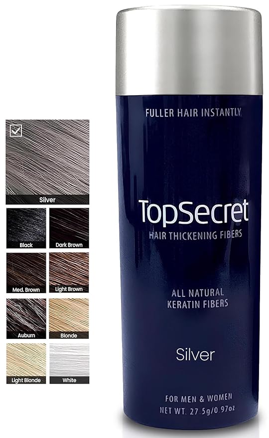 Top Secret Hair Thickening Building Fibers Refills - Undetectable & Natural Hair Filler - for Men & Women - Instantly Fill In Fine Thinning Hair - Weather & Sweat Resistant (Silver, Large)