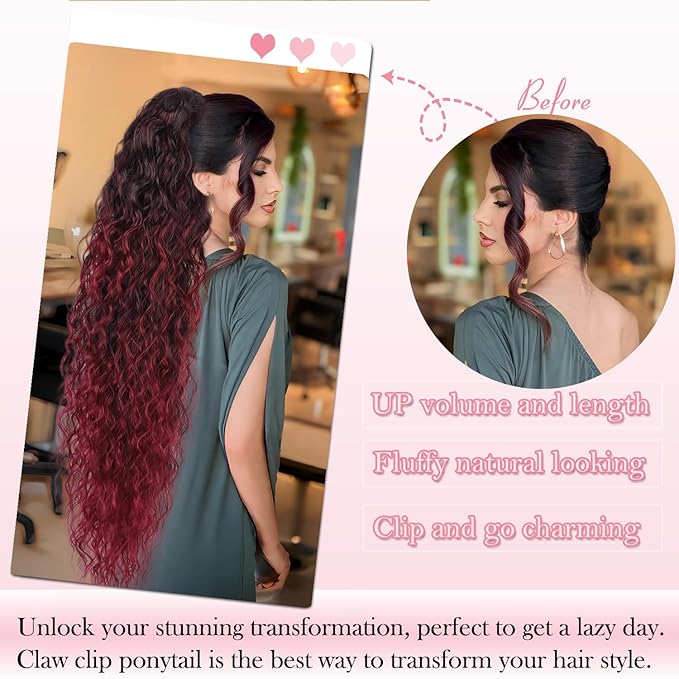 ENBEAUTIFUL 30" Claw Clip Ponytail Extension Long Wavy Ponytail Extension Synthetic Pony Tails Hair Extensions Clip in Hair pieces for Women T1B/bug