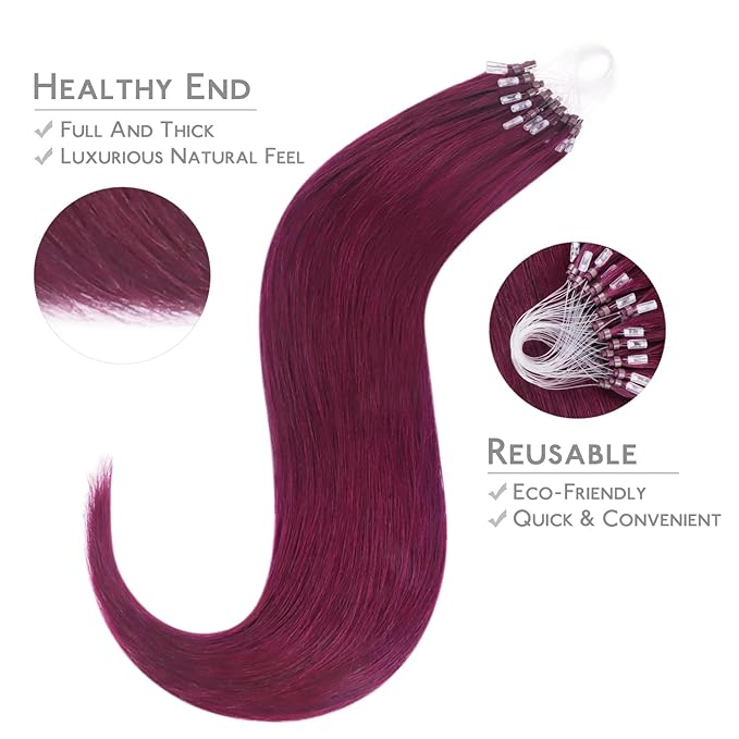 WENNALIFE Microlink Hair Extensions Human Hair, 50g 50s 16 Inch Light Burgundy Remy Micro Bead Hair Extensions Real Human Hair Micro Link Micro Loop Micro Ring Hair Extensions Straight Microlinks
