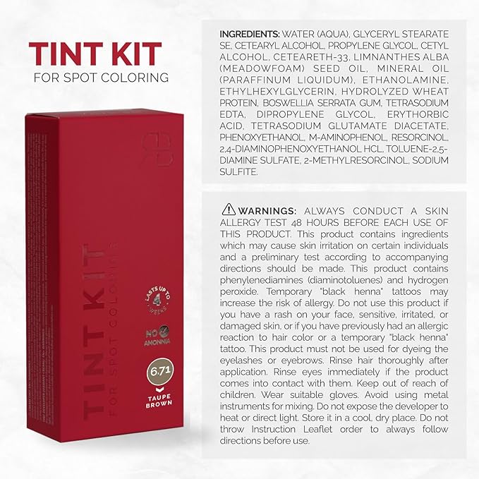 RB RENATA BEAUTY Tint Kit for Spot Coloring – Cream Hair Dye Kit with Developer and Application Brush, Covers Gray Hairs, Smudge-Proof, Long-Lasting Up to 4 Weeks, 20 Applications [Taupe Brown]