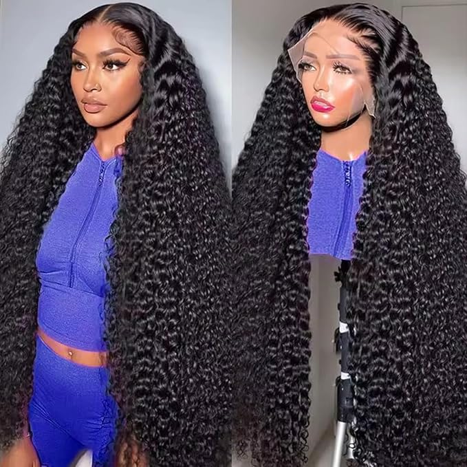 34 Inch 13x6 Deep Wave Lace Front Wigs Human Hair 200 Density HD Lace Front Wigs Human Hair Pre Plucked Deep Curly Glueless Wigs for Women Wet and Wavy Lace Frontal Wigs Long Black Deep Wave Wig