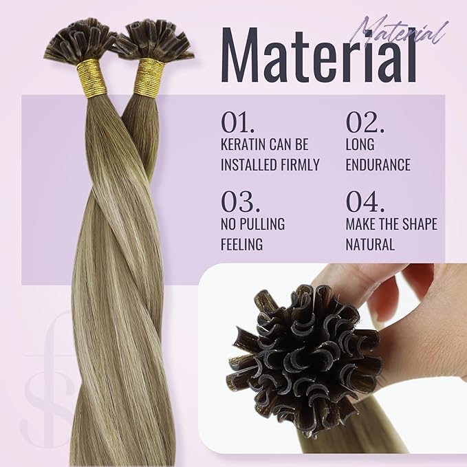 Fshine Ombre Pre Bonded Hair Extensions Remy Hair Dark Brown Fading to Light Brown and Golden Blonde U Tip Human Hair Extensions Hot Fusion Long Real Hair Extensions 22 Inch 40g