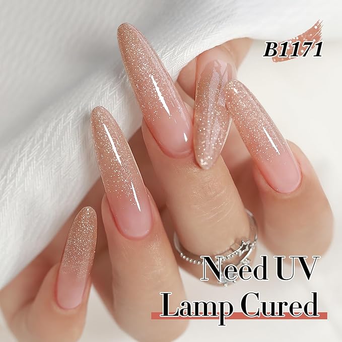 Double Rhythm 0.5Oz Glitter Gel Polish Shimmer Reflective Color for Nail Art Salon DIY Soak Off 15ml Nail Lamp Gel Polish at Home (Nude Pink-B1171)