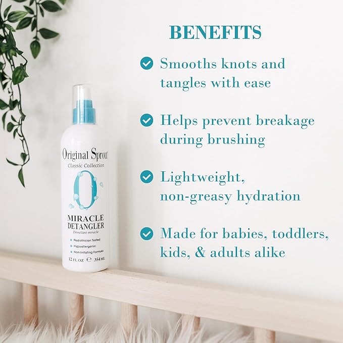 Original Sprout Miracle Detangler Spray, Lightweight Non-Greasy Leave-In Conditioner Spray for All Hair Types, Smooths, Softens & Detangles, Vegan, Cruelty-Free, Safe for Kids & Adults, 12 fl oz