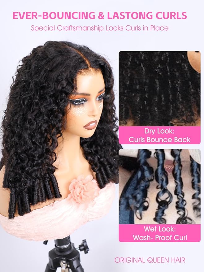 Burmese Curly Wear and Go Glueless Wig Human Hair Curly Texture with Finger Coil Ends Upgrade 9X6 T Part Pre Cut Lace Flip Over Beginner Friendly Wear Go Drawstring Wig 180% Density 22 Inch