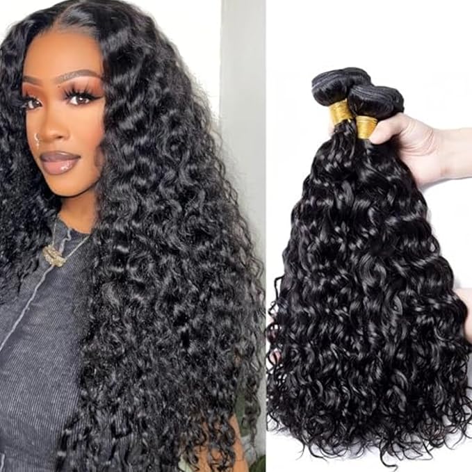 Water wave bundles 100% Unprocessed human hair bundles with Hair Extensions Natur weave color for women 100g/bundle(Natural Black, Water 22 22 22 Inch)