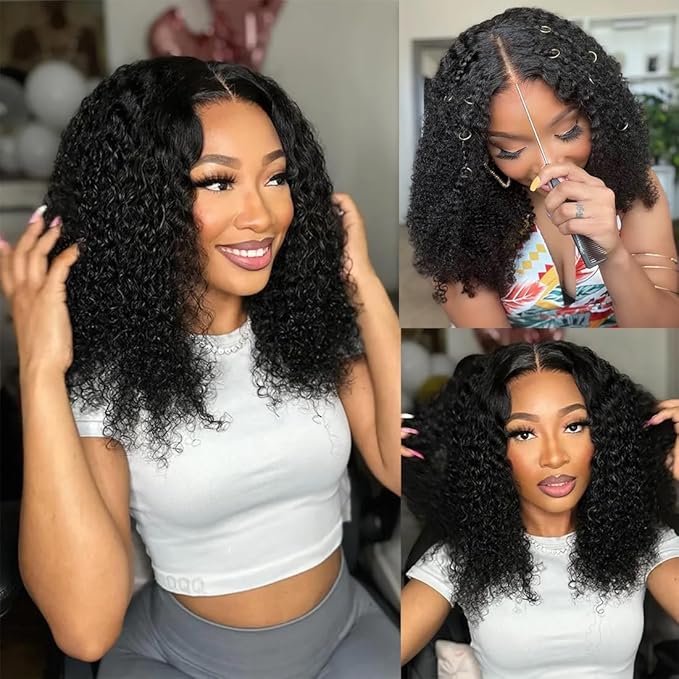 ISEE Hair M Cap 9x6 Bob Wig Human Hair Glueless Wigs Pre Plucked Pre Cut HD Lace Front Glueless Wigs Human Hair 180% Density Short Kinky Curly Bob Wigs for Black Women 14 inch