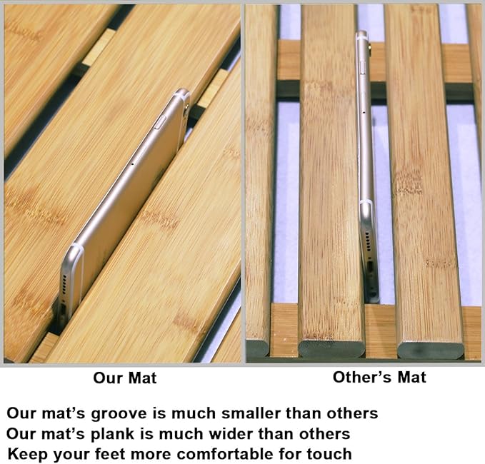 GOBAM Bamboo Bath Mat, Large, 26 x 15.8 x 1.3 inches - Non-Slip - Floor Mat for Bathroom, Spa, Sauna, Kitchen, Indoor & Outdoor Spaces, Shower Mat for Bathroom Decor - Natural