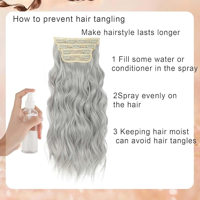 20 Inches Silver Gray Clip in Hair Extensions 4PCS Grey Thick Hairpieces long Wavy Clip in Hair Extensions Double Weft Long Hairpieces Full Head For Women (20 INCH, 60#)