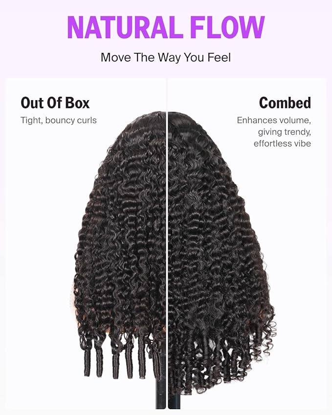 13x6 Three-Go™ Glueless Lace Front Wigs Human Hair Deep Wave Glueless Wig Pre Plucked Pre Cut HD Lace Frontal Drawstring Burmese Curly Wig Human Hair 220% Density 24 Inch