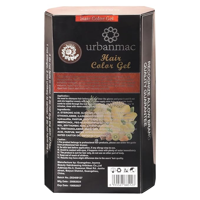 u'rban mac, Fruit V'ine'gar Gel' Hair Colo'r Natural Hair Color Dye for Black Hair Dye (500ml x 2) - Black
