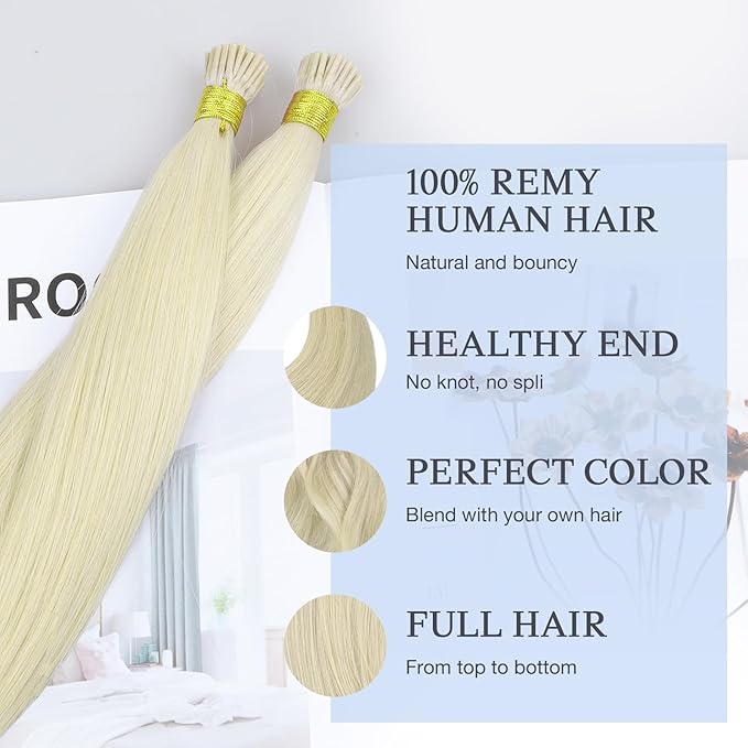 DOORES Human Hair Extensions, 16 Inch 100g 200s, Platinum Blonde, Cold Fusion Remy Hair Extensions